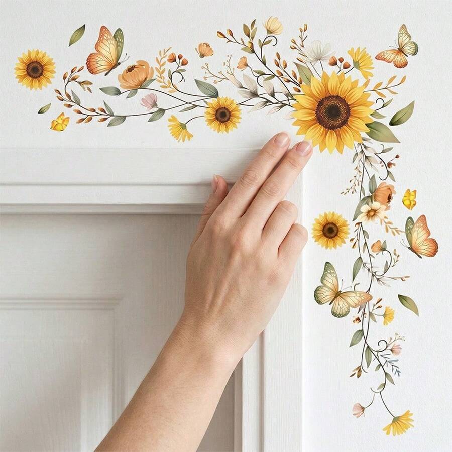 1/3pcs Vibrant Floral And Butterfly Corner Decorative Stickers, Removable Self-Adhesive Waterproof PVC Decals, Suitable For Doors, Mirrors, Bedrooms, Living Rooms, And Home Decor. - Wall Stickers - View 1