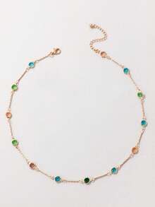 imoli 1pc Bohemian Style Metal Colorful Geometric Rhinestone Chain Necklace, Suitable As Daily Wear Gift For Women (Handmade Chain, Customized Size, Assorted Colors, Random Order) - 15633-colour - View 6