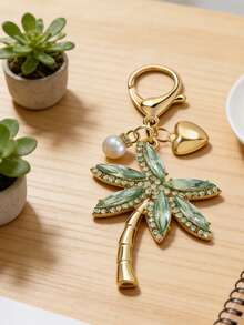 Coconut Tree With Colored Diamonds Keychain, With Pearl Heart Pendant, Bag Pendant, Car Pendant Sea Creatures Pendant, Purse Accessories Charm, Elegant Car Ornament, Backpack Charms, Purse Pendant, Lightweight And Versatile, , Travel Accessories, Beach Party Decor, Everyday Fashion Accessories, Perfect Gift For Easter, Mother'S Day, Independence Day, Wedding, Graduation Season - Multicolor - View 4