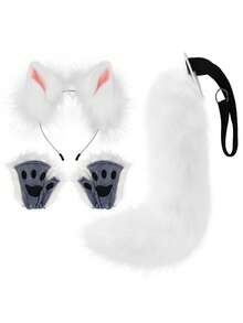 Bộ phụ kiện hóa trang cáo 3 món: Băng đô tai sói giả, đuôi, bọc chân, đạo cụ hóa trang Halloween. - A - Xem 19