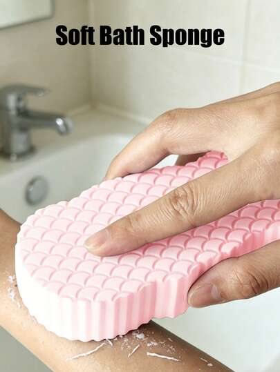 1/2pcs Ultra Soft Exfoliating Bath Sponge, Fish Scale Textured Design, Gentle Painless Exfoliation, Professional Body Scrub Sponge, Shower Sponge, Essential Bathing Accessory, Bathroom Supplies, Shower Accessories