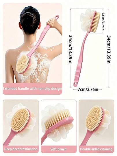1 chiếc bàn chải tắm cán dài màu hồng, bàn chải chà lưng tẩy tế bào chết toàn thân, bàn chải tắm cán dài để làm sạch sâu và tẩy tế bào chết cho da, dụng cụ massage spa nhẹ nhàng làm sạch cơ thể hàng ngày, sử dụng tại nhà, phòng tắm và khi đi du lịch, dụng cụ chăm sóc cơ thể thiết yếu cho cả nam và nữ.