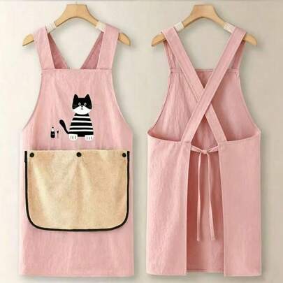 一件防水防油围裙，时尚卡通设计，透气厨房烹饪工作服，可擦手，四季皆宜
