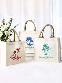 Customized Text Tote Bag, Palm Tree Wedding Welcome Bag, Customized Guest Gift, Tropical Gift Bag, Island Wedding - Multicolor - View 5
