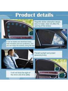4pcs Magnetic Sunshade Set, Summer UV Protection Car Side Window Front And Rear Window Mesh Sunshade Cover, Car Accessories, Suitable As Gift For Friends, Graduation Gift, Back To School Gift, Christmas Decoration, Valentine's Day Gift, Gift For Parents, Halloween, Thanksgiving, Personalized Gift, Birthday Gift, New Year Gift - Black Vinyl Version - View 3