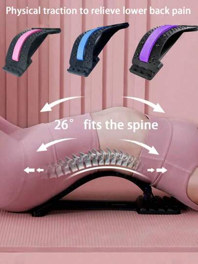 Universale per uomini e donne, piastra per massaggio lombare in plastica regolabile su 4 livelli, dispositivo per sollievo lombare, dispositivo per massaggio e stiramento lombare, dispositivo per stiramento cervicale e della schiena, cuscino per sollievo dal dolore lombare; adatto per uffici, camere da letto, palestre, divani e letti; adatto per attrezzature fitness per yoga e pilates.