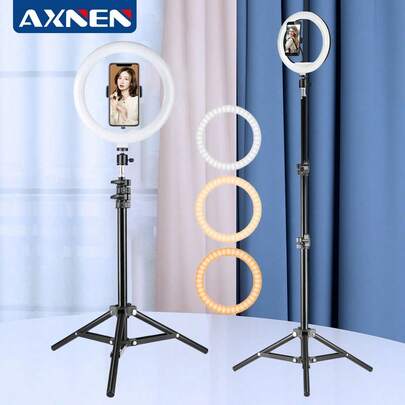 AXNEN 10-Inch LED Ring Light With 43.3-Inch Stable Tripod, Suitable For Photography, Video Shooting, Outdoor Live Streaming, Makeup, Compatible With All Smartphones
