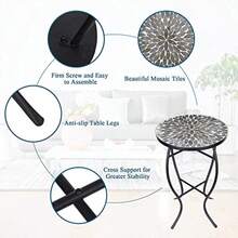 Vipush - Mesa auxiliar para exteriores mesa auxiliar de mosaico mesa auxiliar para patio jardín patio balcón porche mesa redonda de mosaico de 14 pulgadas con hierro negro gris - Gris - Ver 5