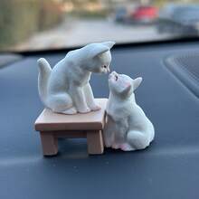 BABY STORY 3pcs/Set Cute Cat Animal Miniature Landscape Desktop Decor, Resin DIY Handicraft, Home Decor, Car Accessories, Holiday Gift (With Adhesive Sticker) - Car Interior Decorations - View 10