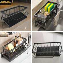1 chiếc kệ bếp 3 tầng lớn có rãnh thoát nước nhanh, giá đựng dao nĩa, giá để thớt, giá đựng dụng cụ nhà bếp đa năng để bát đĩa, kệ kim loại kiểu dáng đẹp, đồ dùng nhà bếp bền chắc, giá để đồ dùng nhà bếp. - màu đen - Xem 5