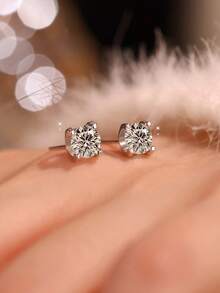 1 par de pendientes de lujo con cabeza de buey y 4 garras de moissanita, joyería de plata de ley 925 como regalo para mujeres - Pendientes de cabeza de toro - Ver 4