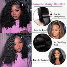 BINF 24 Inch Burmese Curly 100% Unprocess Human Hair Bundles Brazilian Human Hair 2 3 Bundles Raw Hair Extensions Double Hair Weft Natural Color Remy Raw For Women - 捲毛 - 查看 4