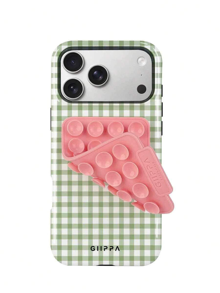 GIIPPA Green & White Plaid Pattern 2-In-1 Phone Case With Suction Cup, Suitable For IPhone 17, 16, 15, 14, 13, 12, 11 And PRO MAX Series - Green - View 1