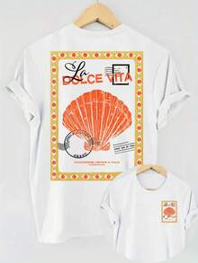 Summer Beach With Ocean Shell Print Pattern Women's Casual Round Neck Short Sleeve T-Shirt White - 魏斯 2 - 查看 4