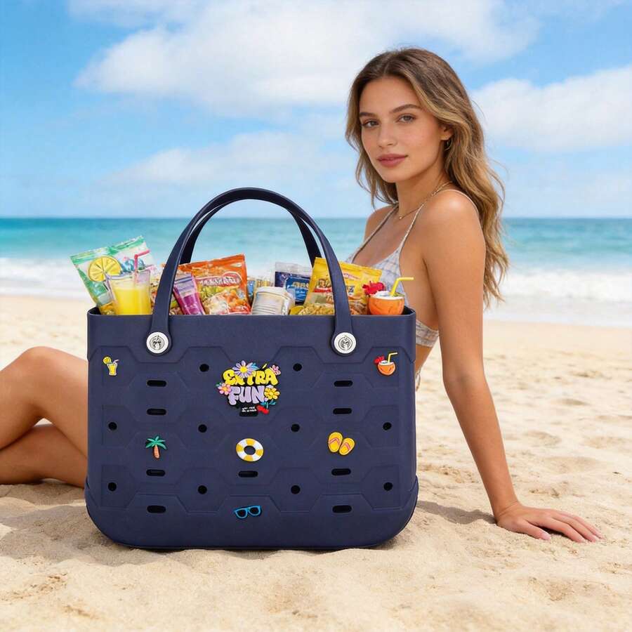 EVA Open Design Basket Bag, Solid Color Lightweight Beach Tote, Waterproof & Sand Resistant Handbag, Perforated Quick Dry Shoulder Bag, Washable & Durable, Ideal For Swimming, Sports, Travel, Camping, Picnic, Shopping, Gym, DIY Customizable, Multi-Size Options For Women, Great For Holiday Gifts - 彩色 - 查看 1