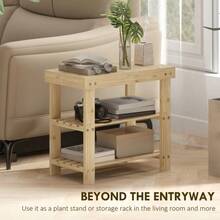 Two Shelf Bamboo Shoe Storage Bench - Natural Finish - Natural Wood - View 7