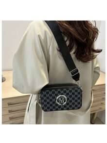 2025 New Fashion Classic Versatile Solid Color PU Waterproof Material Rhombus Design Retro Chic Metal Animal Logo Decor Square Shoulder Bag Crossbody Bag Letter Pattern Decor Design Suitable For Shopping Women Animal Print Tote Bag - 黑色 - 查看 6