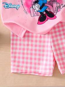 Bộ áo thun ngắn tay và quần short in hình lâu đài Minnie của Disney Baby dành cho bé gái, trang phục thường ngày dễ thương cho kỳ nghỉ hè, quần short cạp chun kẻ caro màu hồng, trang phục ngoài trời. - Hồng - Xem 7
