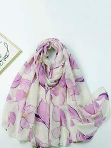 1pc Elegant Pear Blossom Ditsy Floral Abaya Scarf, Women's Long Shawl For Travel & Sun Protection,Beach,Holiday,Accessories,Holiday - Multicolor - View 2
