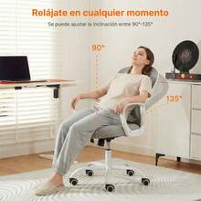Silla de Oficina, Silla Ergonómica de Oficina con Brazos y Ruedas, Altura Ajustable (95-105cm), Respaldo Reclinable de Malla, para Hogar y Escritorio - C - Ver 8
