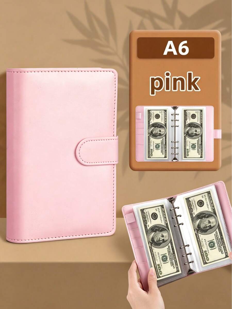 A6 Zipper Pouch Monthly Cash Budget Envelope, Organizer Folder For Bills, Receipts, Wealth Management Gift Set - 1 Cover + 12 Monthly Pouches, Back To School - Pink - View 1