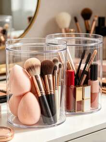 Organizador de maquillaje redondo apilable de plástico transparente con tapa, para accesorios de cabello y productos de belleza - transparente - Ver 6