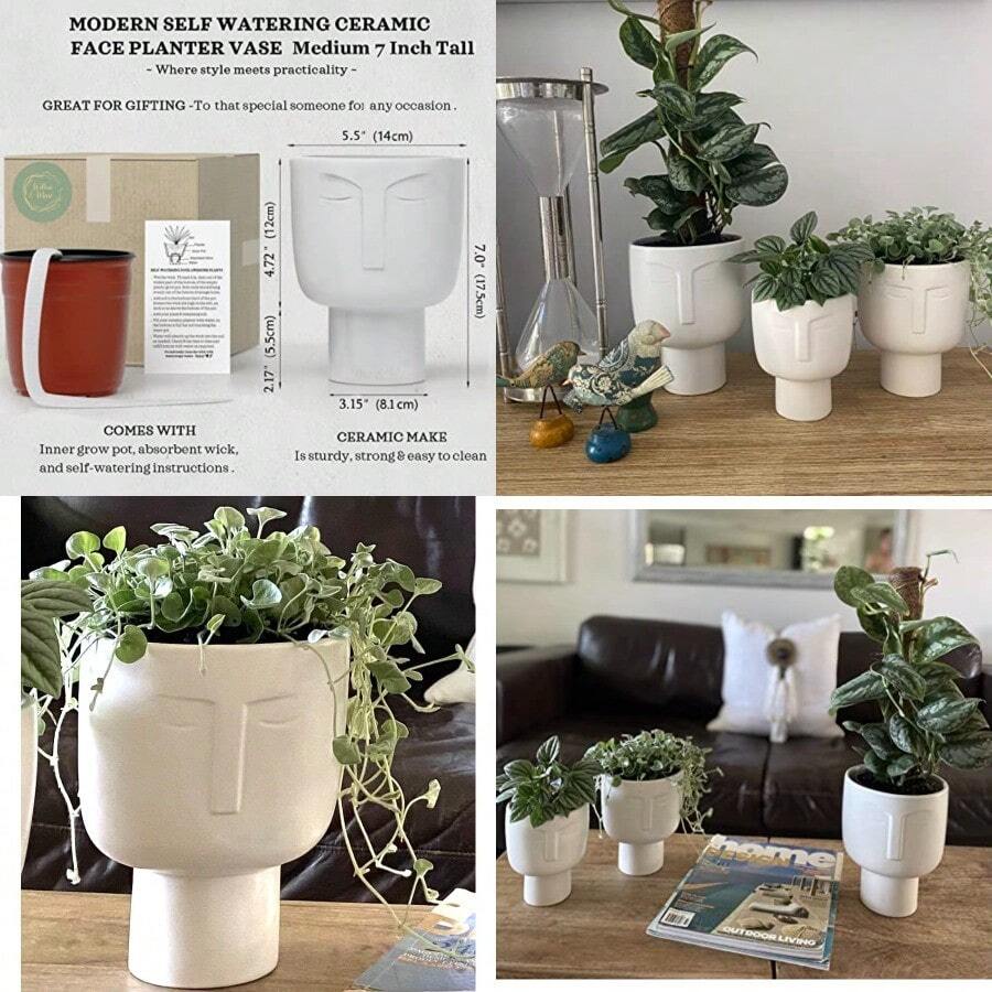 Macetas para plantas de terior Macetas altas de cerámica de riego automático de pulgadas de color blanco mate con drenaje y maceta terior jarrón o maceta para la cara única para plantas - Blanco - Ver 1