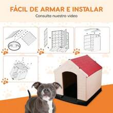 Casa de plástico para Perros casa Duradera para Perros pequeños medianos y Grandes con Suelo Elevado y Rejillas de ventilación ventila fácil de Limpiar y Montar Dog Kennel - Rojo - Ver 8