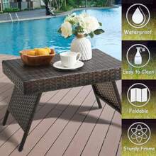 Mesa auxiliar de mimbre para exteriores mesa auxiliar de patio para jardín terraza porche patio o piscina 23.6 pulgadas de largo x 15.8 pulgadas de ancho x 15.8 pulgadas de alto color - como en la foto - Ver 3