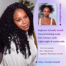bling hair Burmese Curly Crochet Human Hair 14 16 18 20 22inch 200g Knotless Pre-Separated Feather Human Crochet Hair Lightweight Reusable Remy Hair Extensions With Spiral Curl For Women Natural Black Color - Natural Black - 查看 2