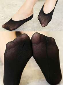 5双装女士黑色隐形袜，高弹力，轻薄网眼，防滑丝质船袜，超薄袜，日用袜，一次性袜，夏季袜 - 黑色 - 查看 2