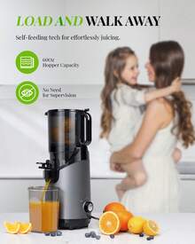 GDOR Cold Press Masticating Juicer Machines, Self Feeding Slow Pure Juicer, 5.3" Extra Feed Chute Fit Whole Vegetable And Fruit, Grey. - Grey - View 2