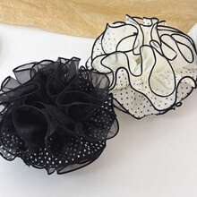 1pc Geometric Pattern Casual Polyester Scrunchie, Ethereal Polka Dot Mesh Ruffle Edge Hair Tie, Suitable For All Seasons - Multicolor - View 1