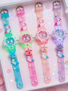 Set de 4 relojes de cuarzo luminosos con diseño de sirena de dibujos animados, correa de silicona 3D que brilla, accesorio de moda para adolescentes, regalo para uso diario - Multicolor - Ver 10