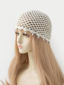1pc Women's Fashion Lightweight Hollow Pearl Pendant Beaded Knit Hat, Suitable For Boho Beach Outings And Daily Wear - A - View 18