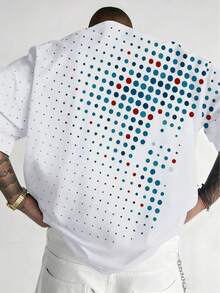 Plus Size Men's Colorful Polka Dot Print Short Sleeve T-Shirt | Loose Casual Round Neck Top, Plus Size Summer Outfit - Silver - View 2