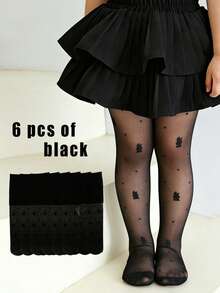 Conjunto de 6 meias-calças fofas com estampa de coelhinhos para bebês e meninas, estilo férias, ideais para uso diário na primavera e no verão. - Preto - Ver 9