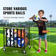 Rolling Sports Ball Storage Cart, Lockable Basketball Cage With Elastic Band, Indoor And Outdoor Sports Equipment Storage Equipment, Steel Storage Racks For Garages, Playgroups, Gymnasiums And Schools. - Black - View 4
