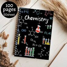 1 Fun Science-Themed Spiral Notebook Diary - Chemistry-Themed Stationery For Office And Lab Use, Featuring Flasks, Test Tubes, Molecular Structures, And Equations,No Pen Included. - G - View 3