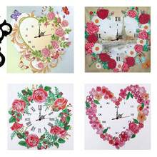 1pc Diamond Painting Clock Kit, Heart & Flower Pattern, DIY Handcraft, Canvas Material, Unique Shape, Diamond Painting Clock With Movement, Suitable For Living Room And Bedroom Decor - View 2