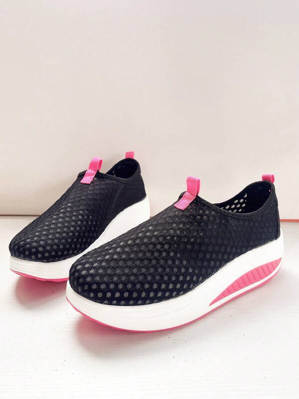 Women's Breathable Rocking Shoes, Thick Sole Wedge Heel, Casual Running Mesh Sneakers