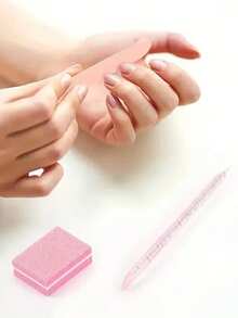 3/15/15/30/60件装粉色美甲套装，独立包装美甲工具包 - 一次性迷你指甲锉、抛光垫和指甲贴纸，适用于美甲沙龙和家庭使用，DIY珠宝抛光 - 粉色 - 查看 5