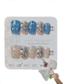 10 miếng dán móng tay thủ công hình sóng đính đá pha lê, họa tiết muối biển, thích hợp cho mùa hè mát mẻ. - Nhiều màu - Xem 3