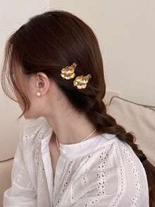 Kẹp tóc hình hoa ngọc trai giả kiểu cung điện cổ điển, kẹp tóc bên hông sang trọng cao cấp kiểu Pháp, phụ kiện tóc đa năng thời trang dành cho nữ, kẹp tóc, móng vuốt tóc, đồ trang trí tóc. - Vàng - Xem 7
