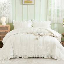3 Piece Comforter Set Twin,Full,Queen,King,S Ruffle For Dorm Room Essentials Comforter For Twin,Full,Queen,King Bed, White Textured Bedding Set With 1 Ruffle Comforter, 2 Tufted Pillowcases,Wedding Items,Valentines Day Home Bed Room Decor,Mothers Day Gift,All Season - White - View 14
