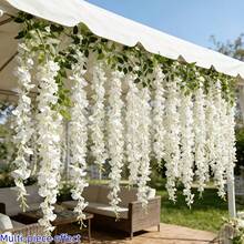 1pc 72-Inch Outdoor Artificial White Wisteria Vine, 183cm Total Length - Realistic Fake Hanging Vine, Dense Flowers, Double-Layered Plastic Wisteria Wreath, Suitable For Weddings, Parties, Gardens And Outdoor Decor - Year-Round Tabletop Center Decor, Balcony Hanging - White - View 2