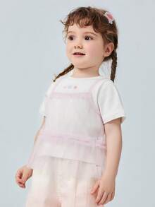 mini bala Girls Baby Short Sleeve Tee, Soft Breathable Mesh Layered Summer Top 2026 - 珍珠白 - 查看 2