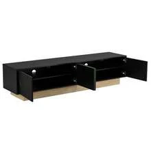 Modern TV Cabinet With Wood Grain Finish – 175 Cm – Minimalist Curved Design – Ample Storage Space & Cable Management - Black - View 10