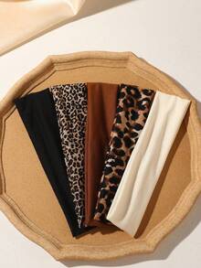 5 piezas Diademas anchas de unicolor con estampado de leopardo vintage gótico oscuro para mujeres, tela amigable con la piel, cómodas y antideslizantes para salidas callejeras, exposiciones de arte, fiestas, decoraciones para el cabello asequibles y versátiles para festivales familiares, accesorios para el cabello, lazos para el cabello - venda - Ver 4