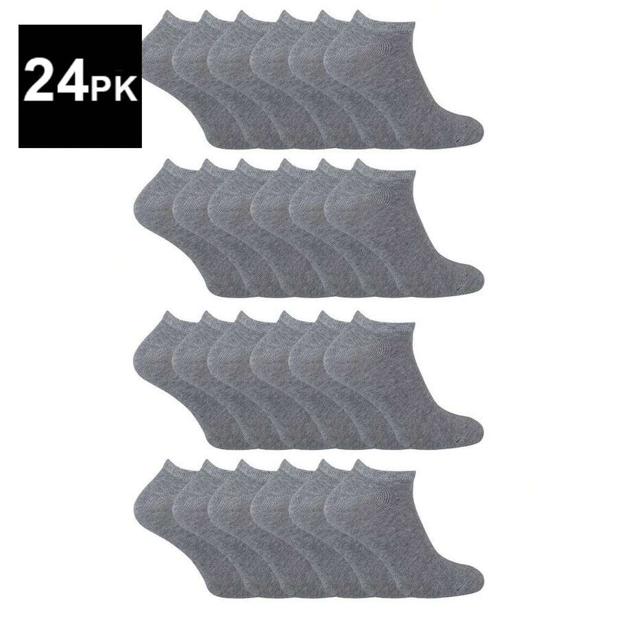 Sock Snob 24 Pack Multipack Kids Cotton Trainer Socks For Boys & Girls - Grey - View 1